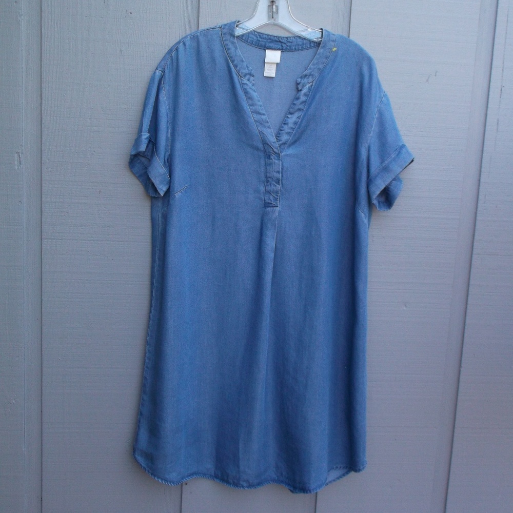 BLUE Denim short sleeve w/cuff flowing Dress 8 ++